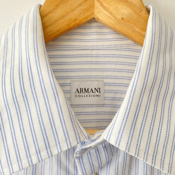 Armani Collezioni Shirt Stripe Long Sleeve Blue White UK 16.5 42 - Picture 2 of 7